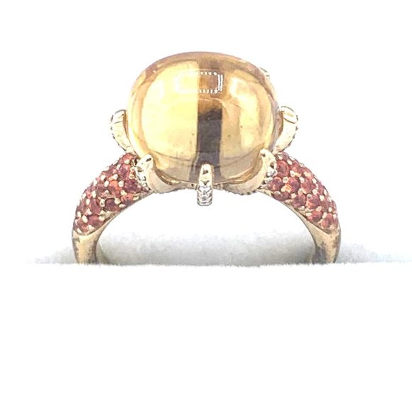 Vintage Gold 925 YELLOW STONE Ring and Pink Sapphire on Shoulder Size 7